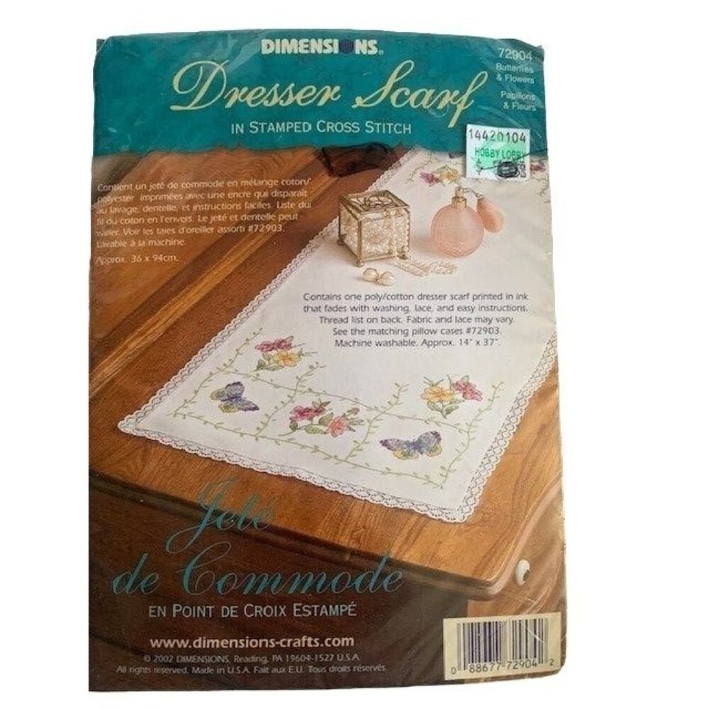 Dimensions Butterflies & Flowers Dresser Scarf Stamped Cross Stitch Kit New